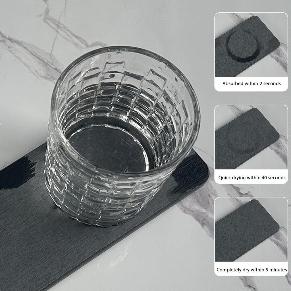 2 Pcs Water Absorbing Stone Trays, Kitchen/Bathroom Sink Soap Dish, Diatomite Tray Used for Hand Soap & Cosmetic Bottles in The Modern Home, 3.54" W x 9" L, Dark Gray