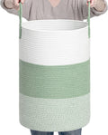 CLHMILY&Z 60L Laundry Basket Round Storage Rope Basket - 15x20.5 Inches - Green Hamper in Bedreoom and Cute Storage Bin for Blankets, Toys, and Nursery Essentials