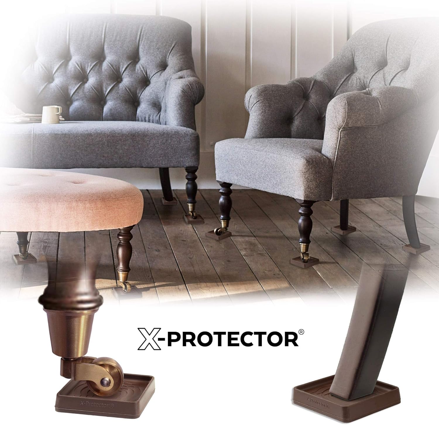 Furniture Cups X-PROTECTOR – 2" Caster Cups 4 PCS – Premium Furniture Coasters – Ideal Bed Stoppers – Non Skid Furniture Pads with a Perfect Design – Rubber Furniture Pads - Protect Any Flooring!