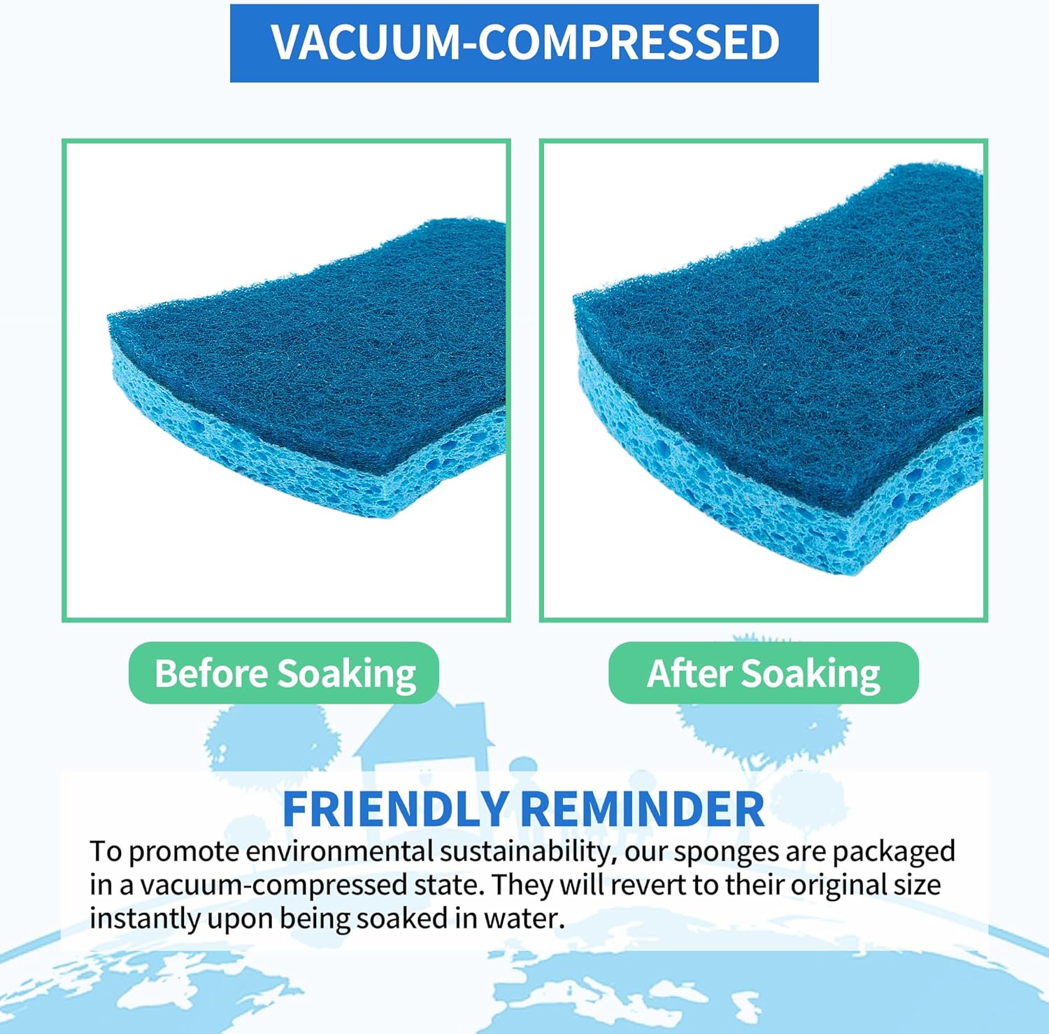 HOMERHYME Non-Scratch Cellulose Scrub Sponges 24 Pack, Kitchen Sponge with Double-Side & Ergonomic Design. Sturdy Sponge for Dishes, Coated Cookware, Sink, Countertops.