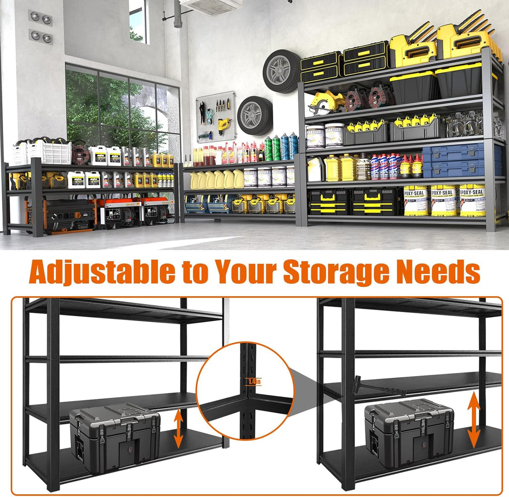 60"W Garage Shelving Heavy Duty Metal Shelving 3000LBS Storage Shelves Adjustable 5 Tier Metal Shelves for Storage Industrial Shelves for Garage, Warehouse, 24.2" D x 60'' W x 72'' H, 2 Packs