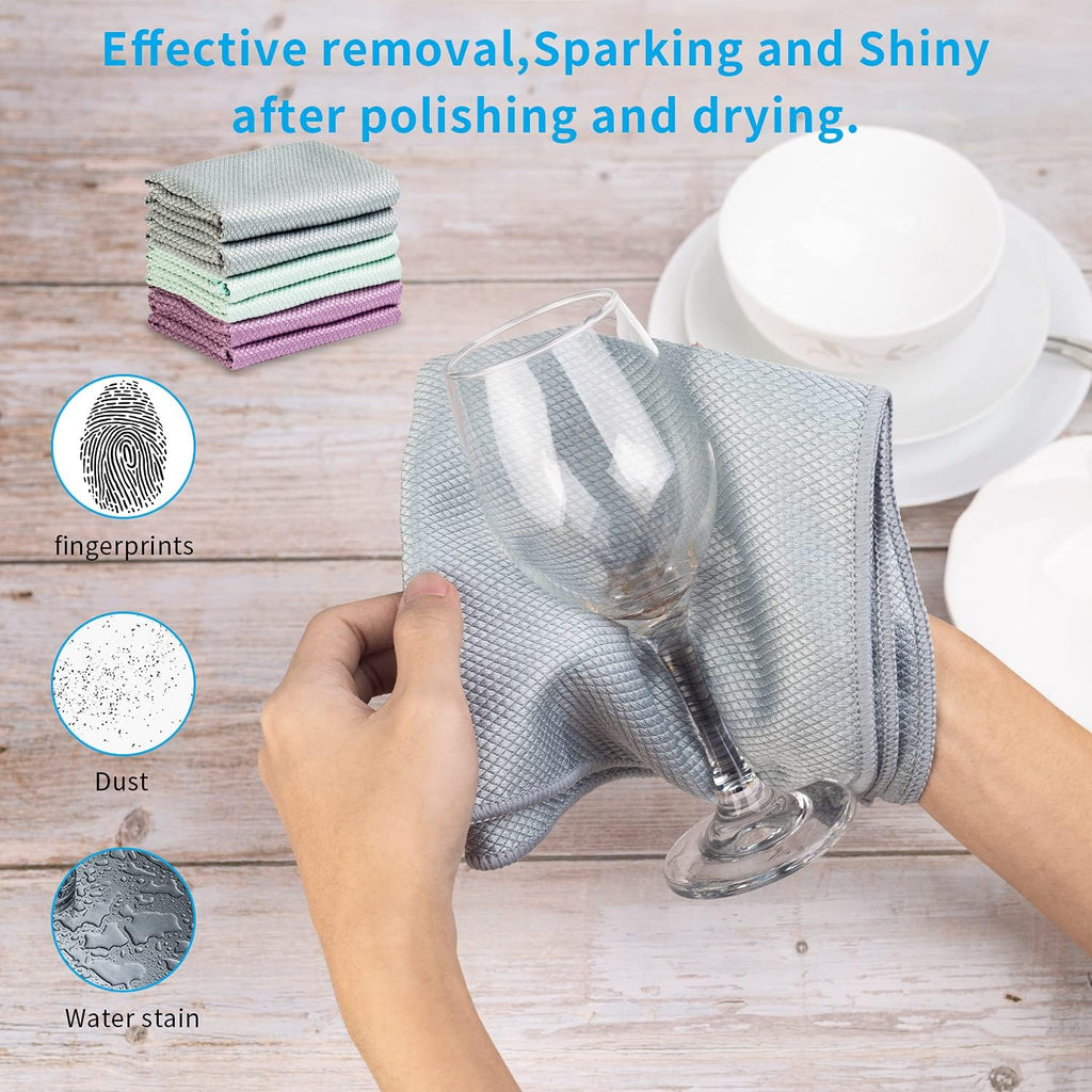 Nano Streak Free Magic Microfiber Cleaning Cloths Easy Clean Nanoscale,Fish Scale Window Mirror Glass Car Stainless Steel Cleaning,Lint Free Dish cloth Wine Glass Polishing Towel,Reusable,Pack 6,Mix