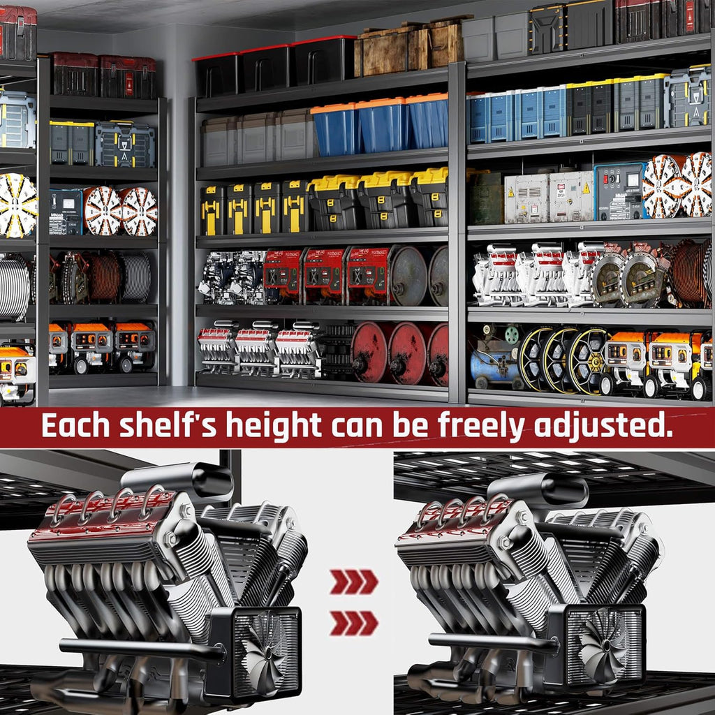 65" W Garage Shelving Heavy Duty, 5 Tier Garage Shelves, 30" D Adjustable Storage Shelving Unit, Commercial Metal Shelf for Warehouse, Pantry, School, Shop, 68" Wx30 Dx79 H, 2 Pack