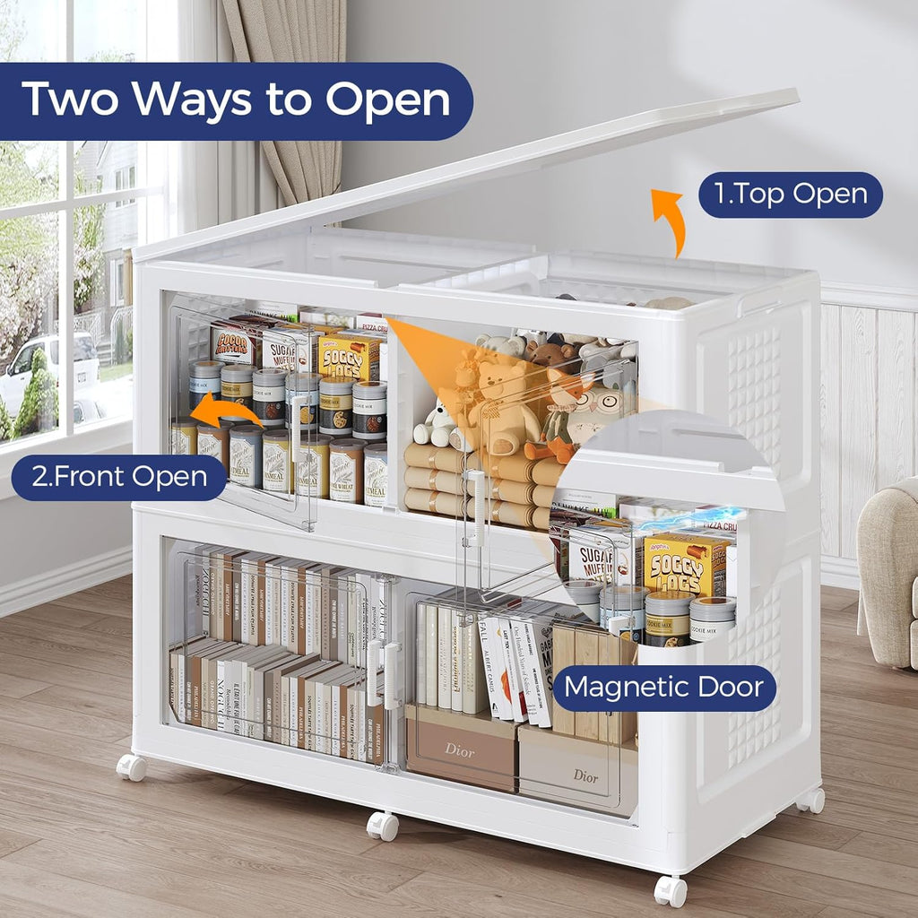 120GAL Extra Large Storage Bins with Lid, 480Qt Stackable Closet Organizers and Drawers, Collapsible Storage Bins with Wheels, Folding Storages Cabinet for Home Bedroom Office, 3Pack White