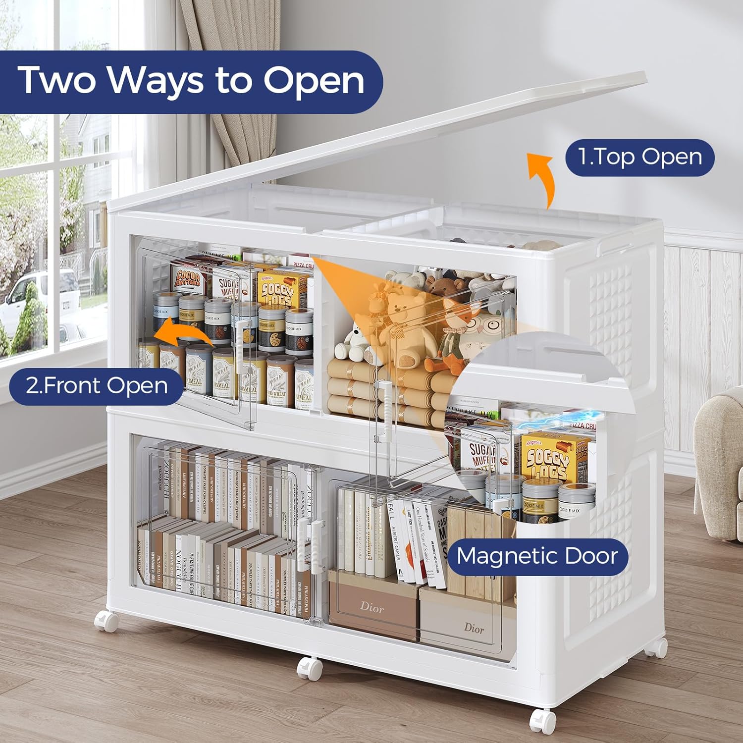 120GAL Extra Large Storage Bins with Lid, 480Qt Stackable Closet Organizers and Drawers, Collapsible Storage Bins with Wheels, Folding Storages Cabinet for Home Bedroom Office, 3Pack White