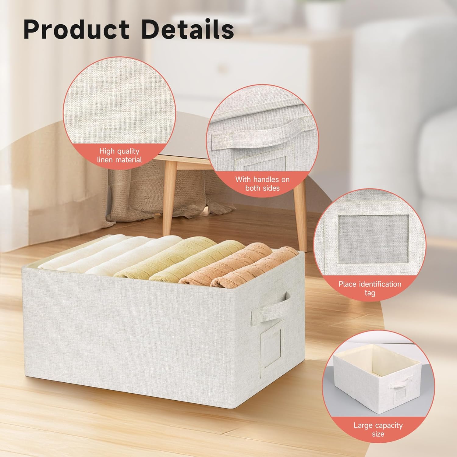 Large 17''x12'' Quart Collapsible Stackable Storage Bins with Lids, 2 Packs Off White Fabric Closet Boxes with Lids, Storage Cube Baskets Container Organizers for Bedroom Office(17''x12.2x''8'')