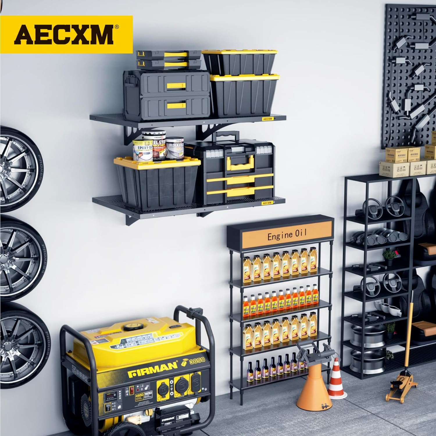 2-Pack 1.64x4ft Adjustable Garage Wall Shelving 560lbs Load Capacity Heavy Duty Wall Mounted Storage Shelf Metal Floating Shelves for Garage(Black)