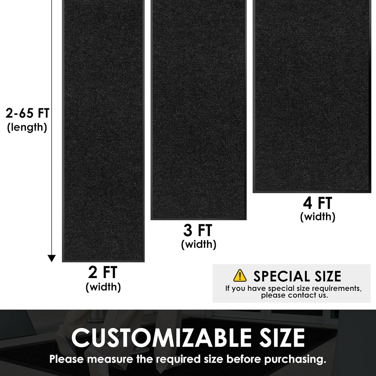 2′ x 60′ Front Door Mat Indoor Outdoor Entrance, Commercial Floor Mat Heavy Duty Dirt Trapper Entryway Doormat, Custom Size Non Slip Rubber Backing Welcome mat, Door Mat for High Traffic Area