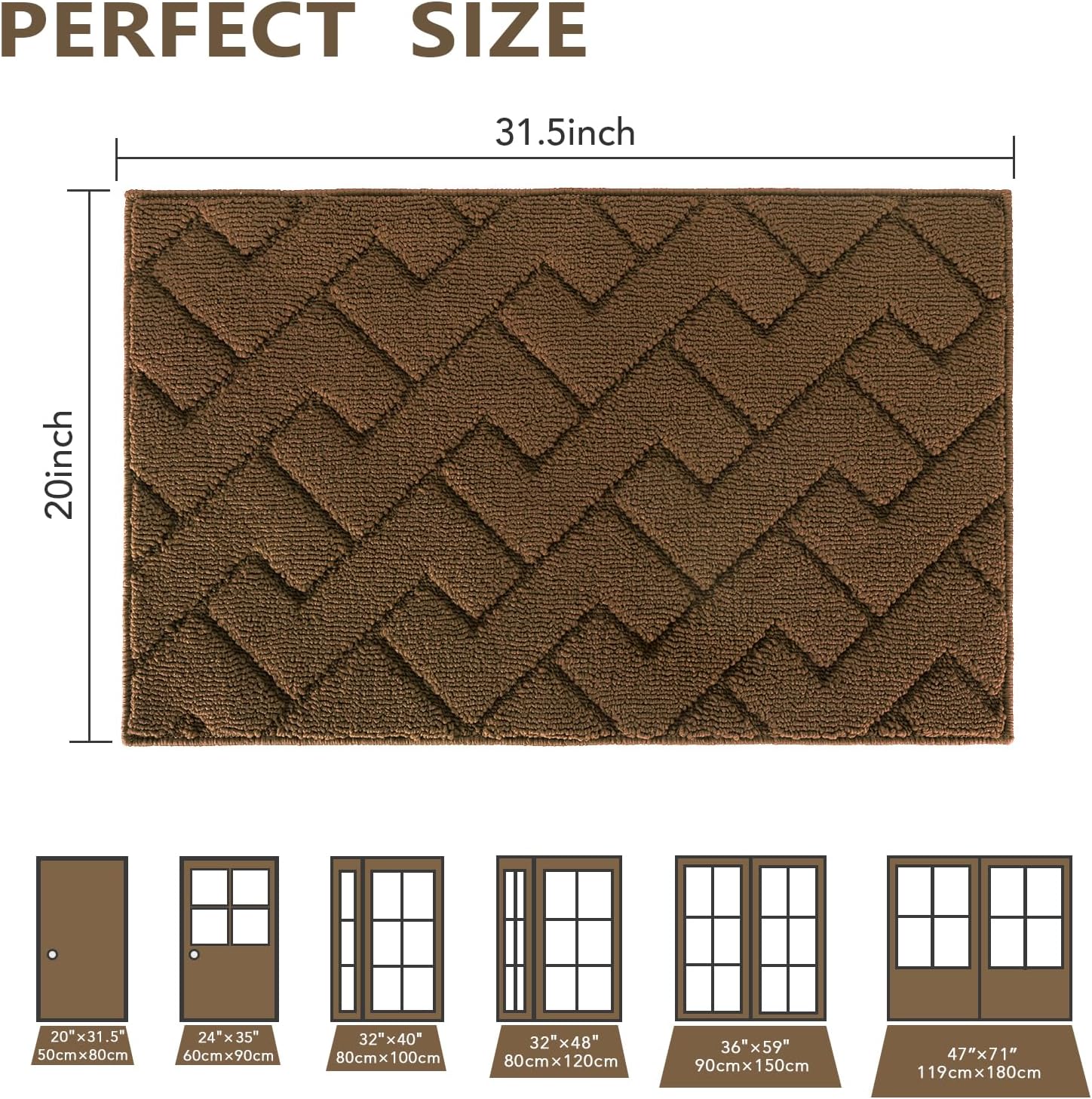 hicorfe Indoor Doormat,Front Back Door Mat TPR Backing Non Slip Mats 20"x31.5" Absorbent Resist Dirt Entrance Doormat Inside Floor for Entryway Washable Low-Profile(Dark Brown)