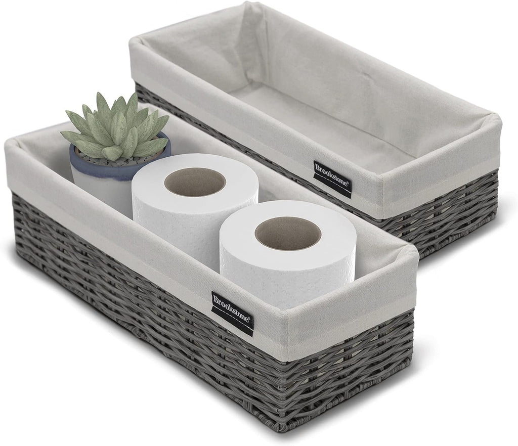 Brookstone Wicker Shelf Storage Basket Decorative Shelf Bin, bathroom organizers and storage, Boho Living Room Decor, Summer Storage 2025-2 Pack