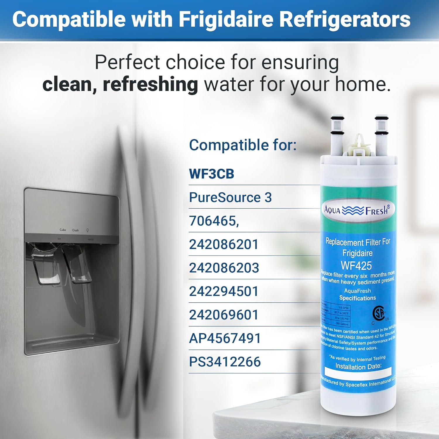 Aqua Fresh Replacement for WF3CB, PureSource 3, 706465, 242086201, 242086203, 242294501, 242069601, AP4567491, PS3412266, WF425 Refrigerator Water Filter