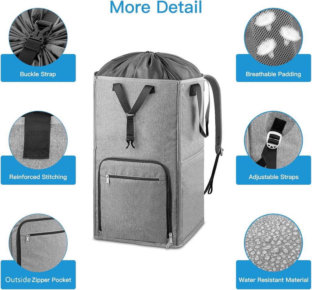 Laundry Backpack Bag, Bukere Extra Large 2 in 1 Laundry Hamper Basket for College Students Dorm Essentials, Adjustable Shoulder Straps, Freestanding Laundry Bag for Apartment, Laundromat, Travel