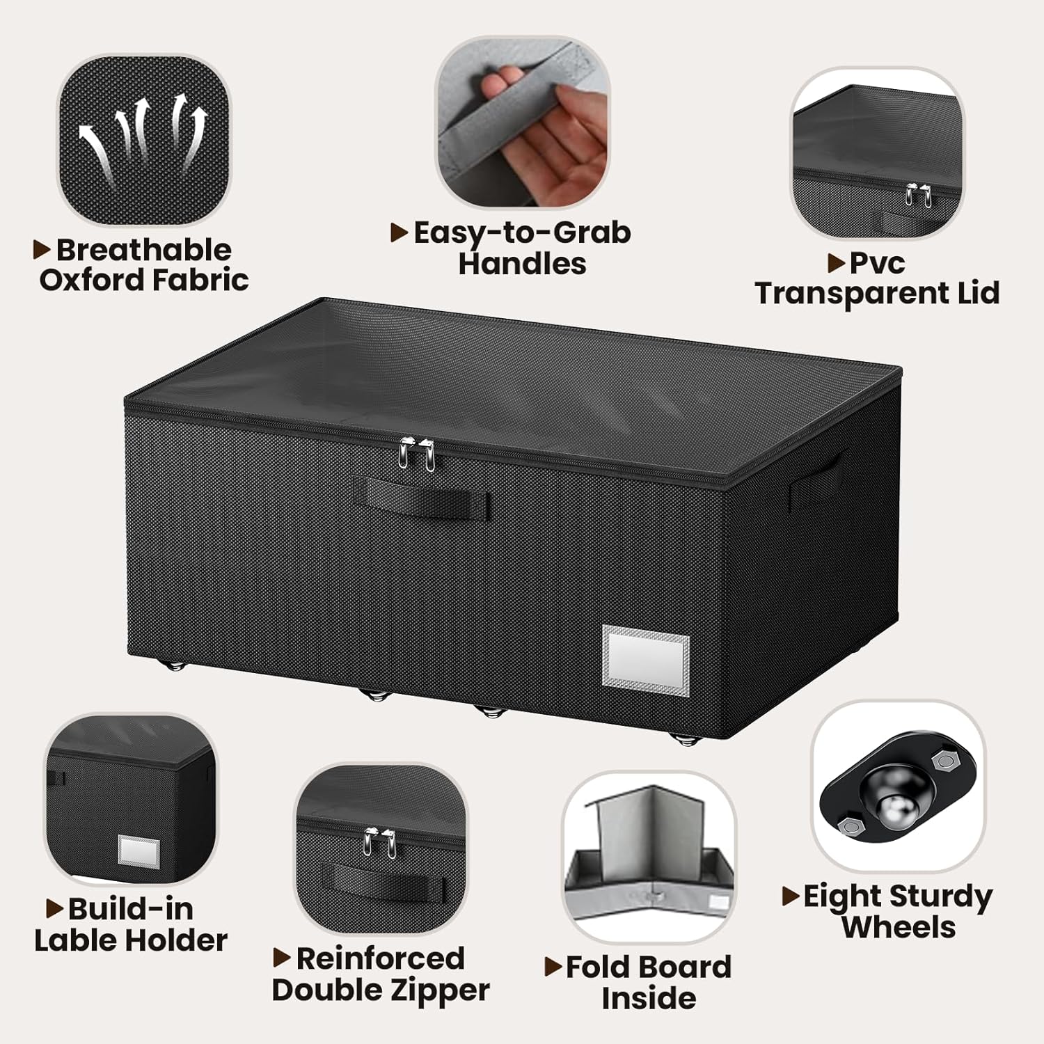 Underbed Storage with Wheels, 2 Pack Under Bed Storage Containers with Clear Lids, No Assembly Required 10.1 inch Rolling Under Bed Storage for Clothes, Blankets