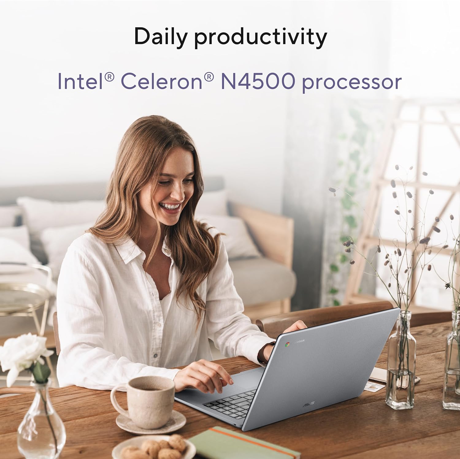 ASUS Chromebook CX15 Laptop, 15.6" FHD Anti-Glare Display, Intel Celeron N4500 Processor, 128GB Storage, 8GB RAM, ChromeOS, Pure Grey, CX1505CKA-AS88F-PG