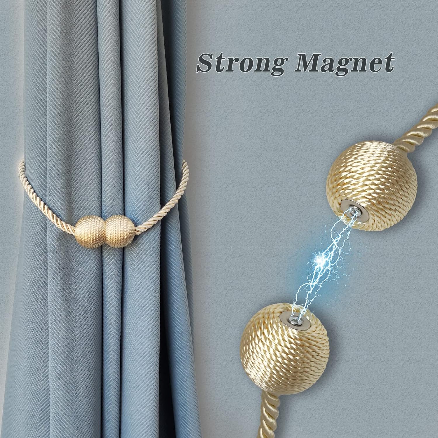 Hion Magnetic Curtain Tiebacks Gray Blue 2 Pack, Curtain Tiebacks Buckles Holdbacks Holders Hooks Clip for Home Bedroom Office Decorative Thick or Thin Curtain