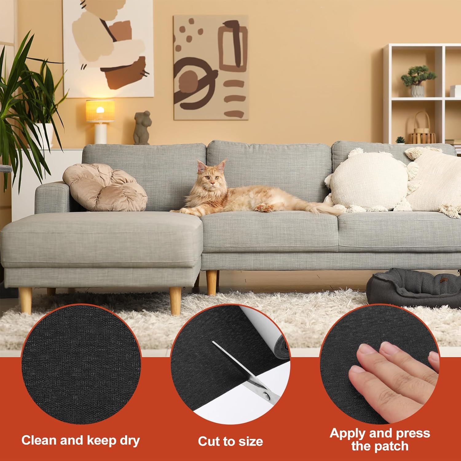 PATIKIL 70x6.2 Inch Linen Repair Tape, Repair Fabric Patch Self Adhesive Couch Patch Line Repair Patch for Furniture Sofa Car Seats Office Chairs, Black