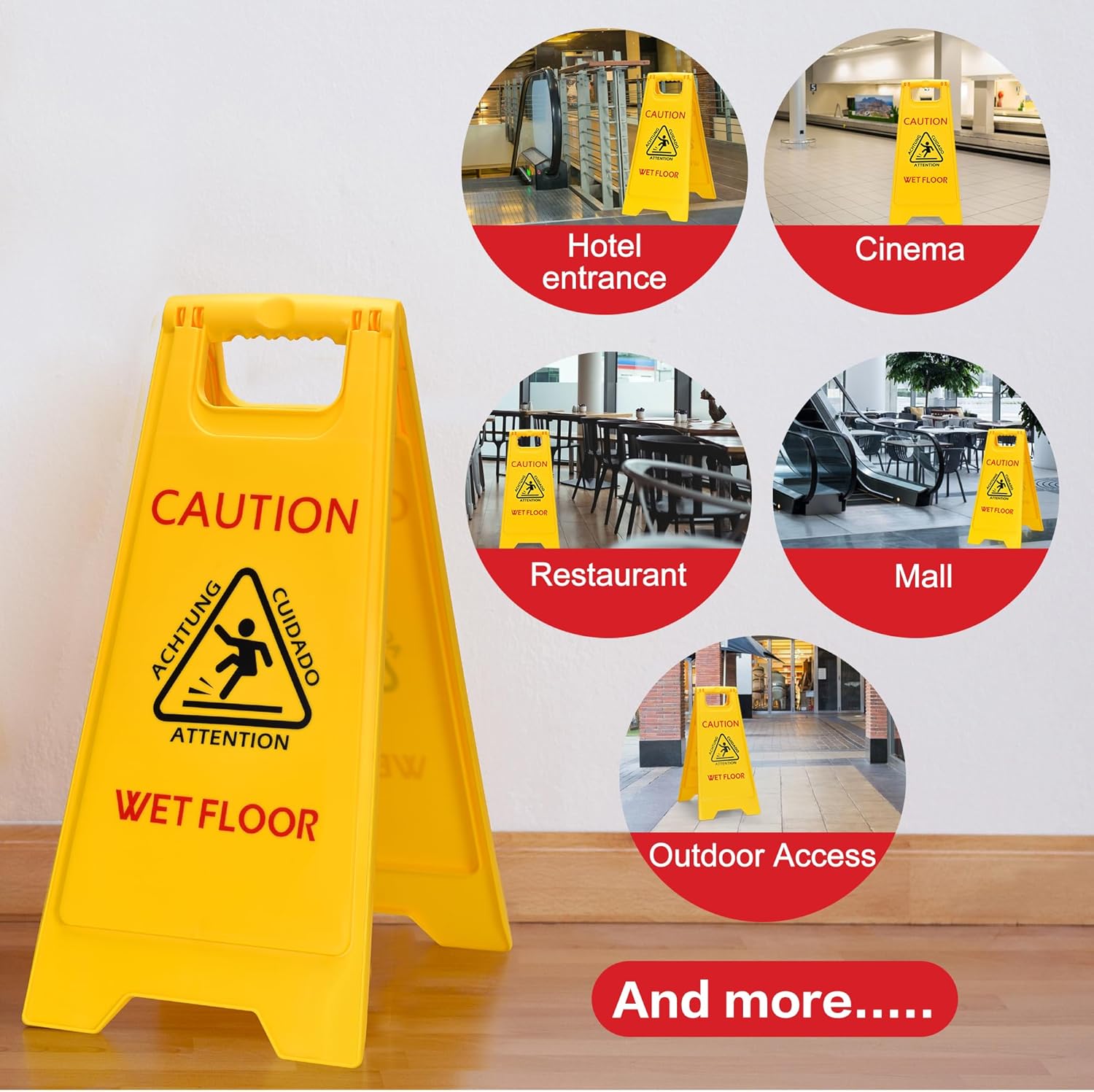 MATTHEW CLEANING 25'' Industrial Wet Floor Sign 12 Pack 2-Sided Safety A-Frame Birght Yellow Multilingual Warning Signs Commercial Caution Wet Fold-out Floor Signs For Indoors and Outdoors