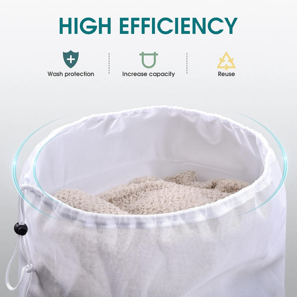 OTraki 2 Pcs Large Mesh Laundry Bags, 24X36 Inch Heavy Duty Drawstring Laundry Wash Bag, Dirty Clothes Laundry Hamper Liner Machine Washable Storage Bag for Travel Dorm Camp Hotel Beach White