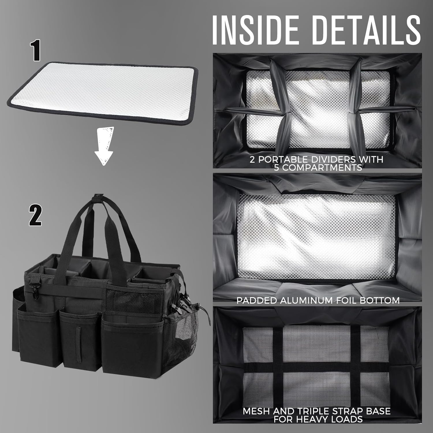 Wearable Cleaning Caddy Organizer with Handle & Shoulder Straps for Housekeepers, Under Sink & Car Cleaning Tool Organizer Bag with 4 Foldable Dividers (Black)