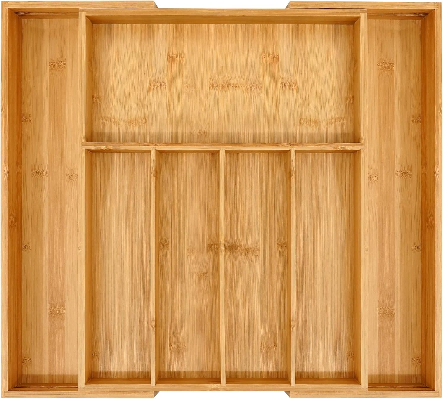 VaeFae Premium Bamboo Drawer Organizer, Expandable Silverware Drawer Organizer, Cutlery Tray with Dividers for Kitchen Utensils (Natural, Large)