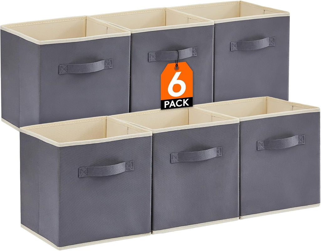 Lifewit Collapsible Fabric Storage Cubes Bins Set 11 Inch, Foldable Cubby Organizers Boxes, 6 Pack Organizing Baskets for Shelf, Closet, Utility Room, Storage Room, 18L Gray