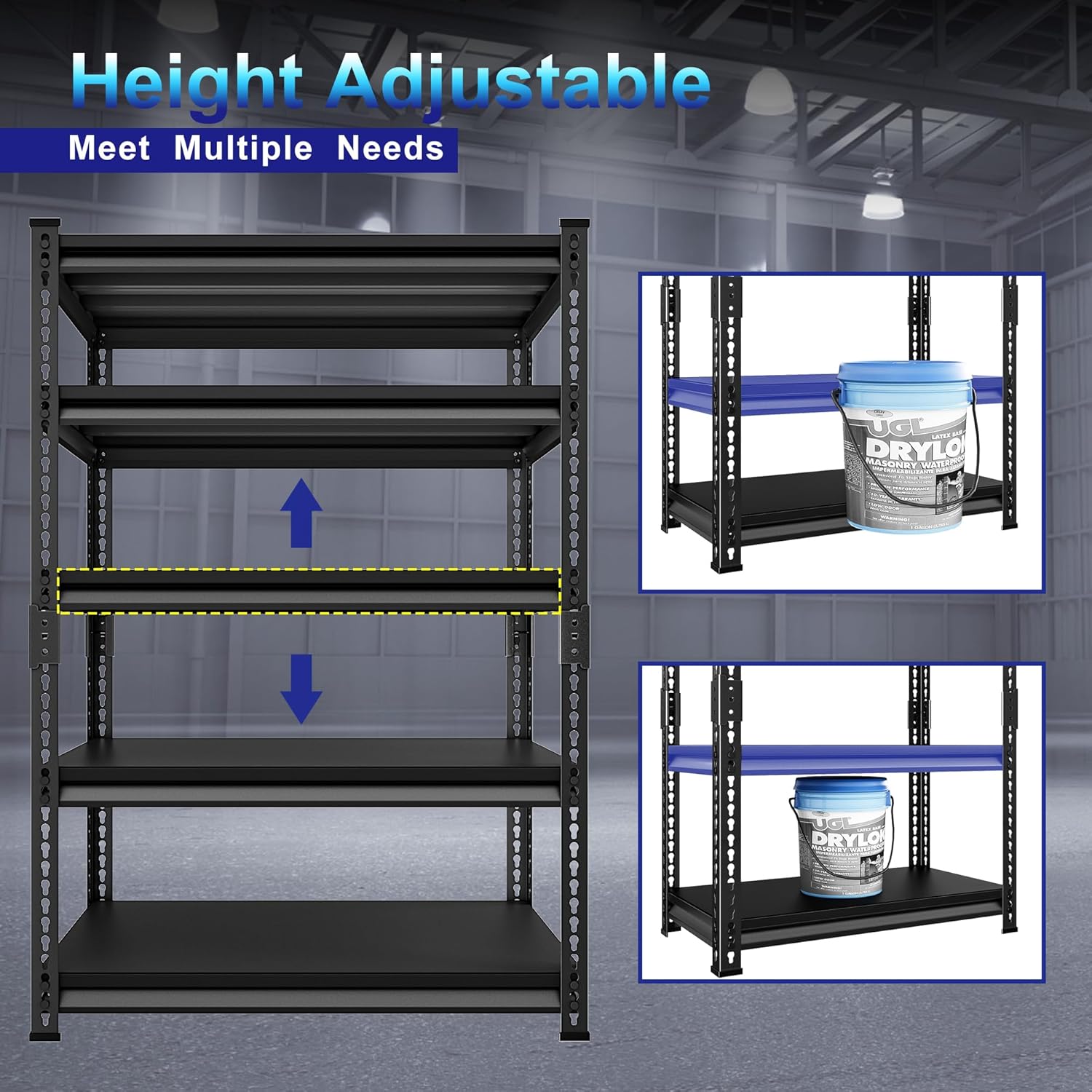 Adjustable Garage Storage Shelves, 48''W Garage Shelving Heavy Duty Loads 2500LBS, Metal Industrial Utility Shelf for Warehouse, Kitchen, Laundry Room,48" W x 18" D x 78" H,Black