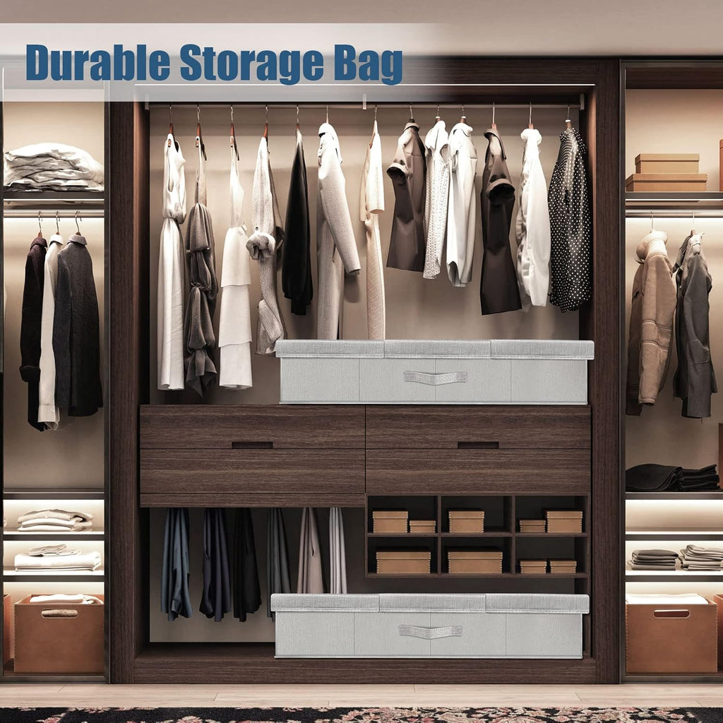 Underbed Storage Containers Bin with Lids, Large Under Bed Storage Organizer Box with Handle, Foldable Under the Storage Bags for Organizing Clothes, Shoes, Blankets, Pillows