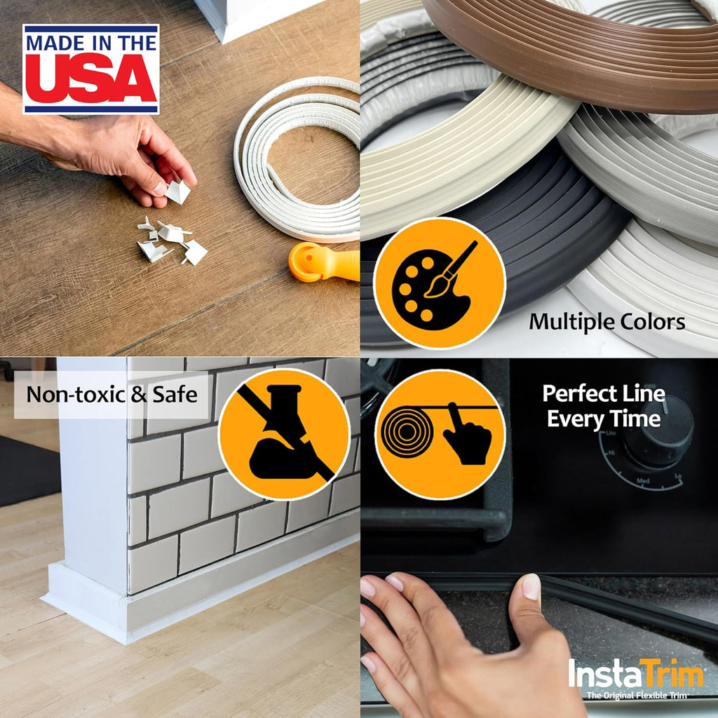 InstaTrim Black New & Improved Caulk Trim, 1/2" by 10', 2-Pack, Flexible, Waterproof for Bathroom, Floors, and Walls | Easy Installation | No Mess, Stain Resistant | Mold Resistant Finish
