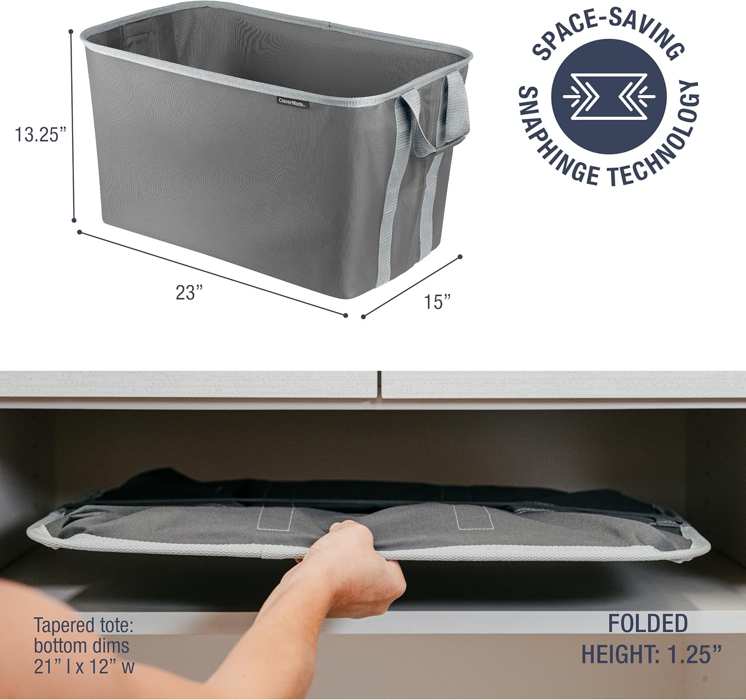 CleverMade Collapsible Laundry Basket Hamper - Shadow Stone Gray 2-Pack 60L - Space Saving Storage Organizer with Handles Foldable Home Organization