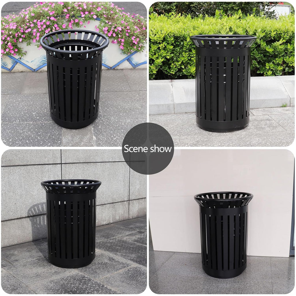 Outdoor Metal Slatted Trash Receptacle,Waste Receptacle，Commercial Trash Cans,Zone Round Garbage Bin,Square Hotel Street Patio Indoor Metal Stan (Big-Black)