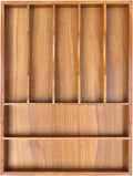 Bellsal Bamboo Silverware Organizer, 12"x15.7" Utensil Holder Cutlery Tray with Grooved Drawer Dividers for Kitchen Flatware, Bedroom, Office (7 Slot, Acacia)