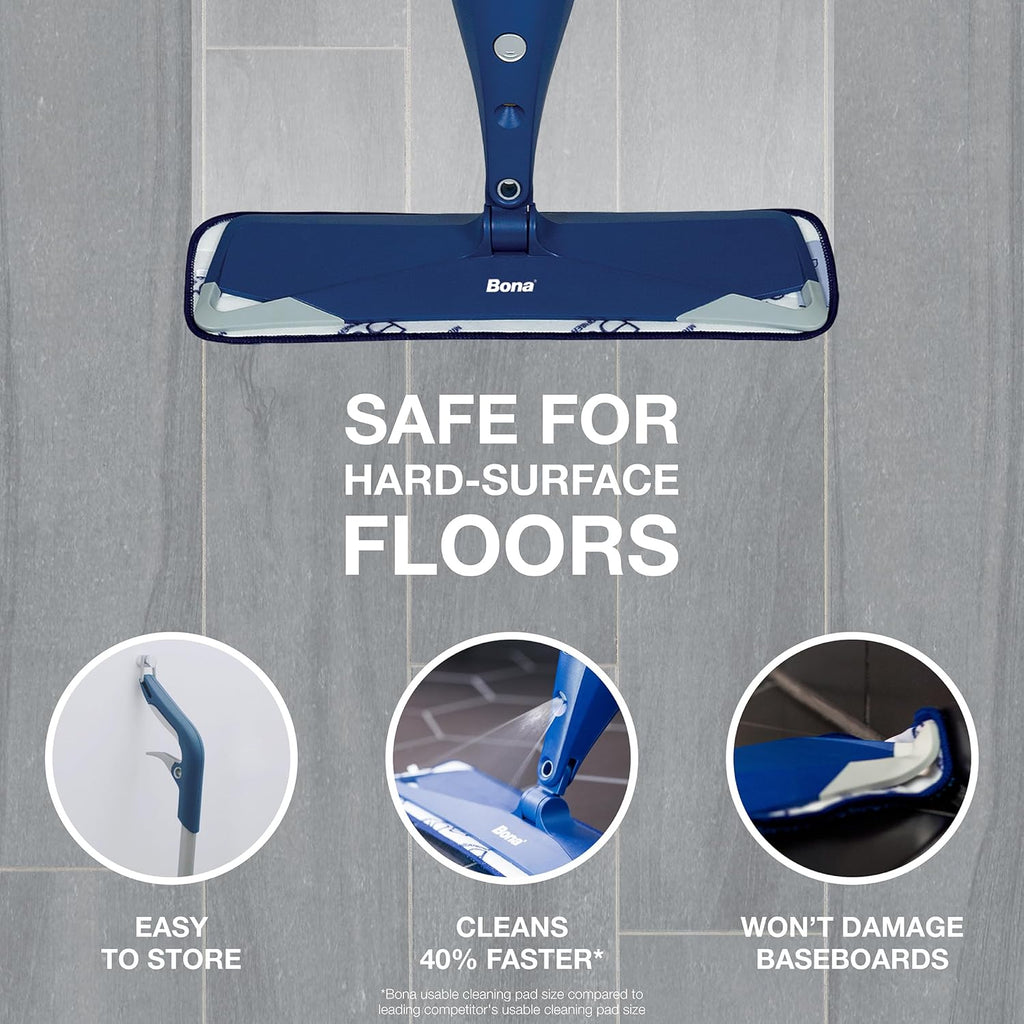 Bona Premium Multi-Surface Floor Spray Mop - Includes Multi-Surface Floor Cleaning Solution 34 fl oz and Machine Washable Microfiber Cleaning Pad - for Stone, Tile, Laminate, and Vinyl Floors