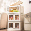 3 Tier Plastic Storage Bins with Lid，Stackable Storage Containers with Wheels, Folding Storage Boxes, Stackable Storage Bins, Closet Organizers and Storage for Living Room,Office,Dorm