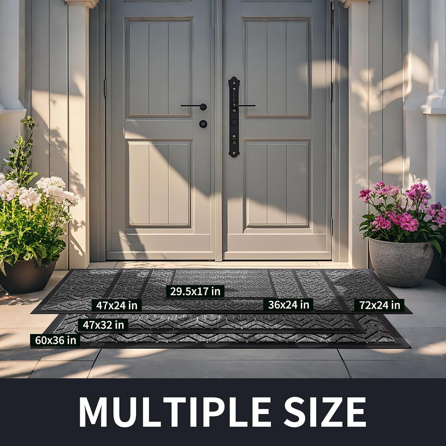 Yimobra Front Door Mat Outside Entrance 29.5x17, Waterproof Heavy Duty Outdoor Mats for Front Door, Non Slip Rubber Entry Mat for Garage Patio, Black Grey