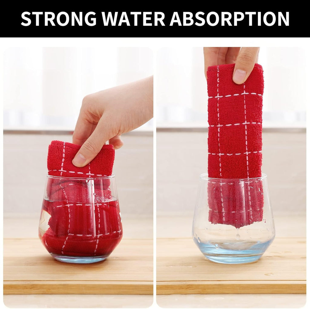Homaxy 100% Cotton Terry Kitchen Towels(Red, 13 x 28 inches), Checkered Designed, Soft and Super Absorbent Dish Towels, 6 Pack