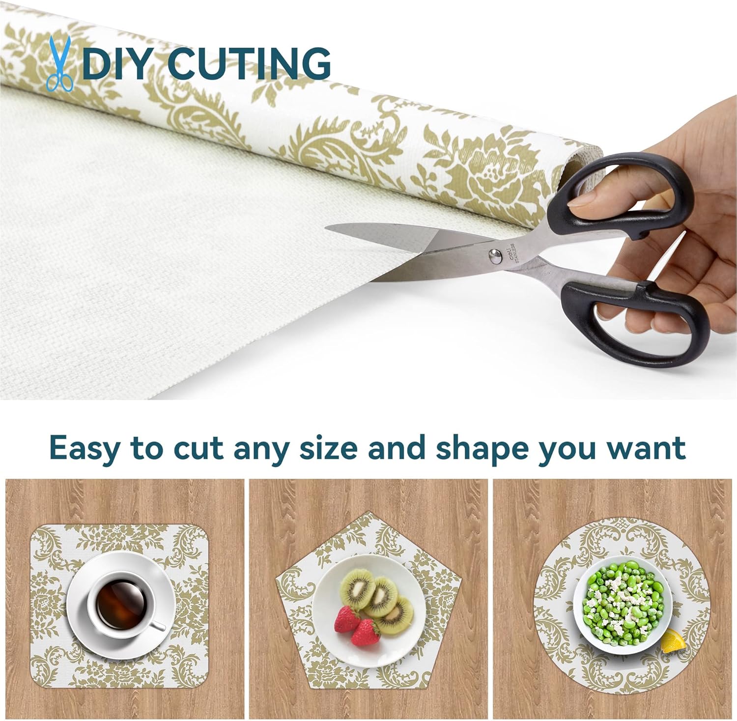 Shelf Liner for Kitchen Cabinets Non Adhesive Kitchen Drawer Liner, Waterproof Shelf Liner Durable Anti-Slip for Kitchen Cabinets Shelf Liner (Gold, 4Rolls(18x96inch))