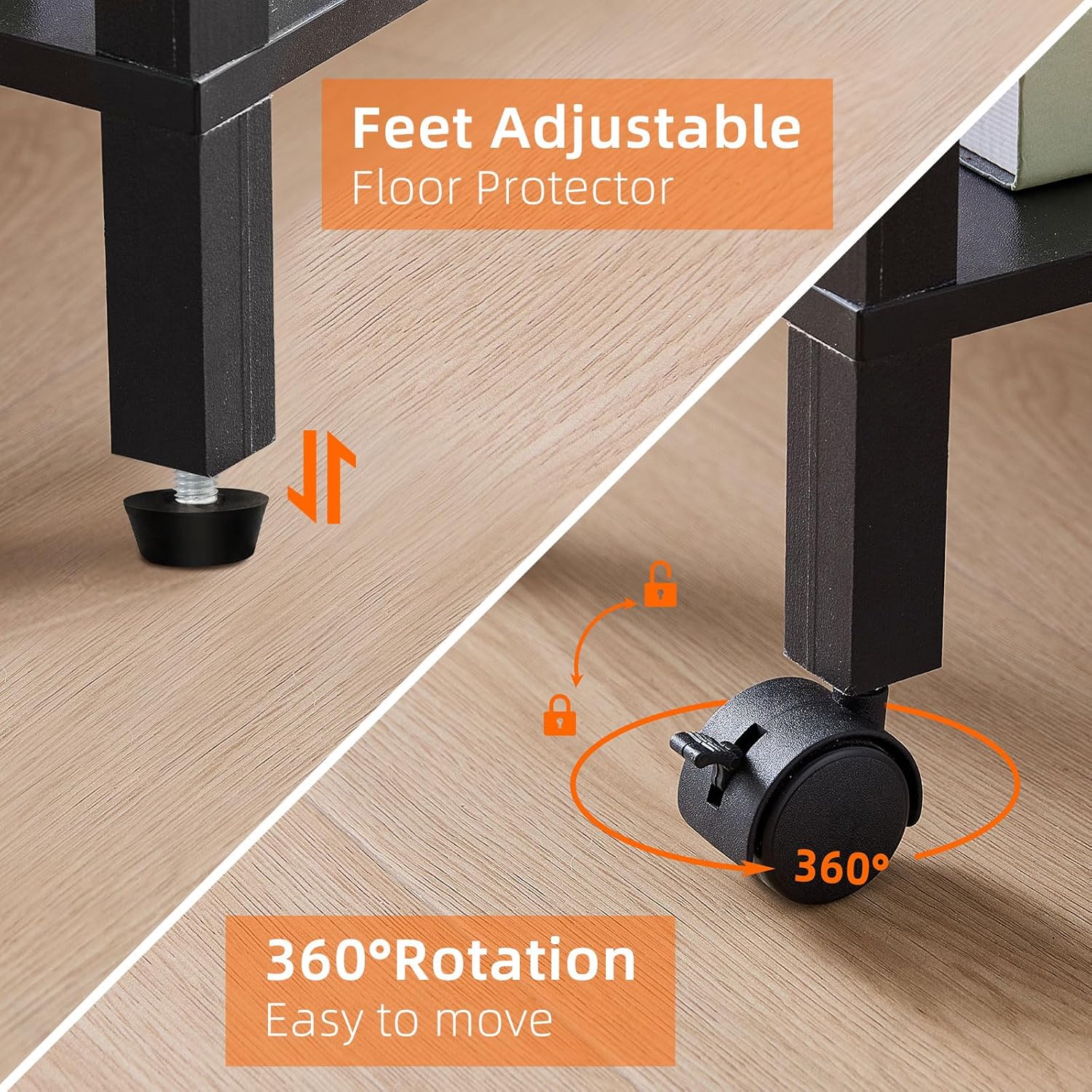 Lerliuo 3 Tier Printer Stand with Storage, Printer Table for Home Office, Wooden Rolling Printer Cart Shelf with Lockable Wheels fit Fax Machine, Scanner(Black)