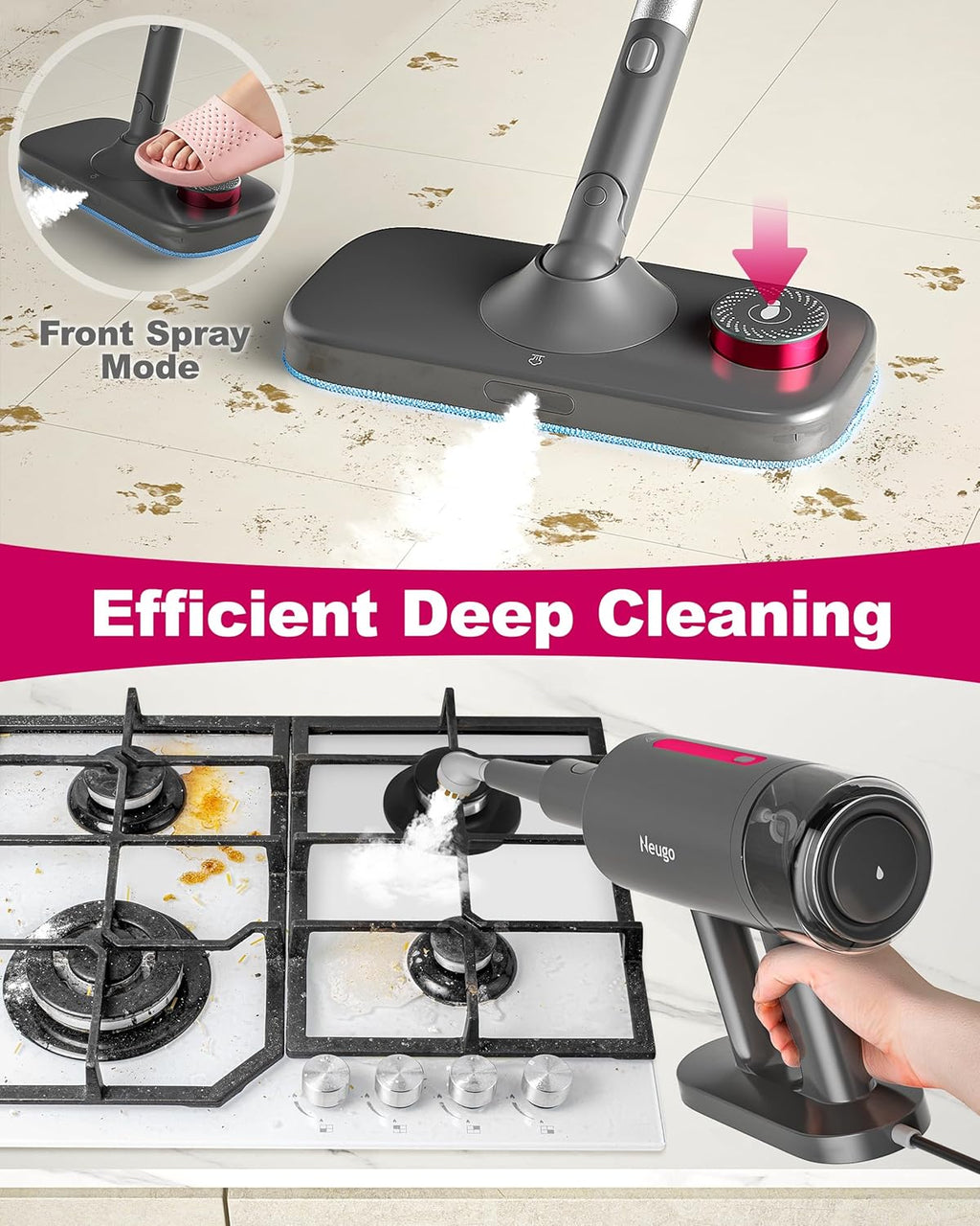 Steam Mop for Floor Cleaning, 7in1 Handheld Steamer Cleaner Detachable for Hardwood Laminate,Vinyl,Carpet,Tile,Grout,All Floors, Multi Purpose for Home,1500W 230℉ 23ft Cord,Front Sprayer,Store Station