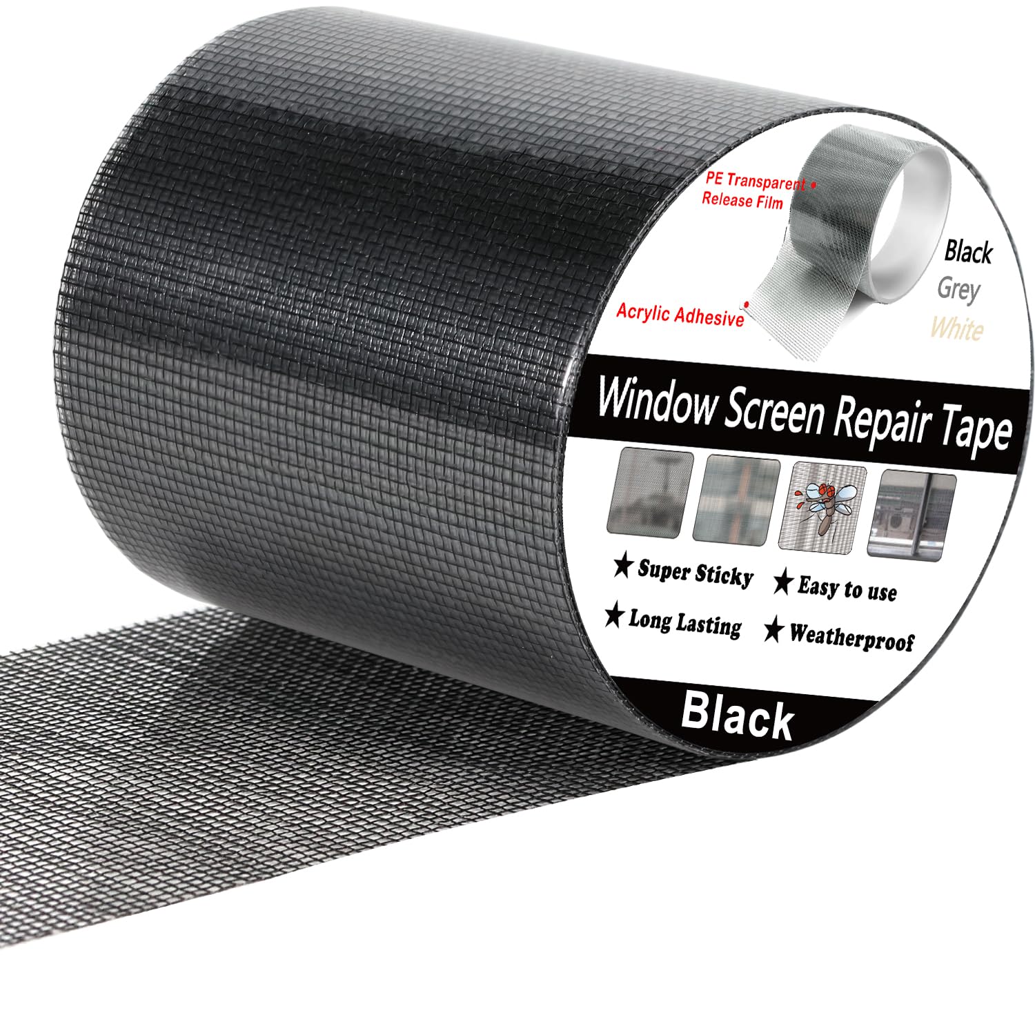 Wohohoho Window Screen Repair Tape, 2 in X 20 FT (240IN) Black Screen Patch Repair Kit, 3-Layer Strong Adhesive Invisible Screen Tape Mesh Repair for Windows, Doors Garage Mosquito Net Magnetic Screen