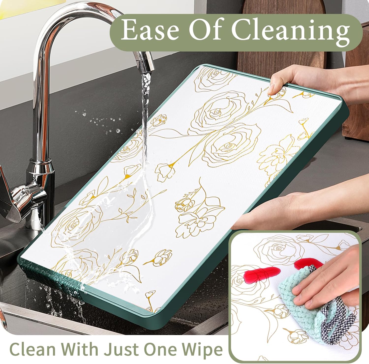 Shelf Liners for Kitchen Cabinets 17.5in x 30FT Non Adhesive Drawer Liner Gold Floral Thickened Shelf Liner Paper Strong Non-Slip Easy to Clean for Tool Box Refrigerator with Knife and Tape Measure