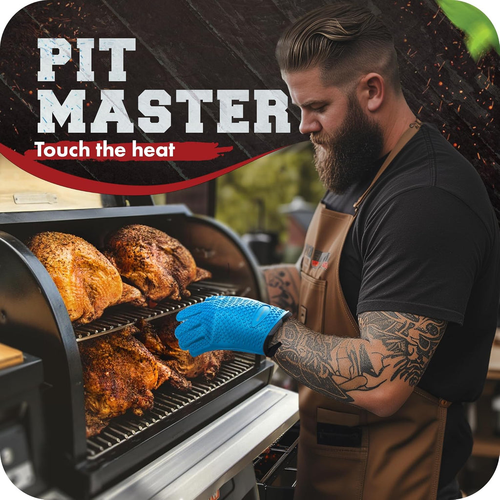 KITCHEN PERFECTION XL Silicone Smoker Oven Gloves-Extreme HeatResistant Gloves-Handle Hot Food Right on Your Grill BBQ Fryer&Pit|Waterproof Grilling Cooking&Baking Mitts|Superior Value Set+3 Bonuses
