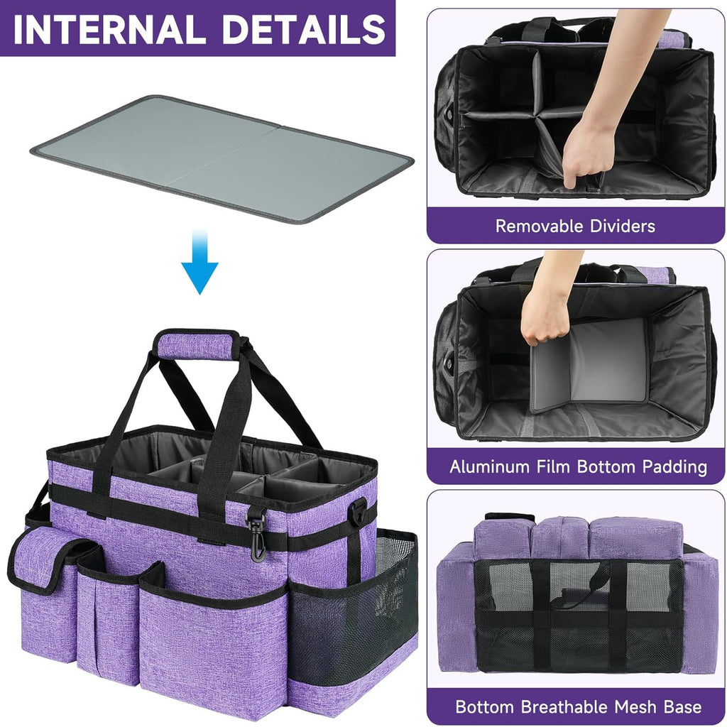 Cleaning Caddy Bag,Large Cleaning Supplies Organizer with Handle for Housekeepers,Purple