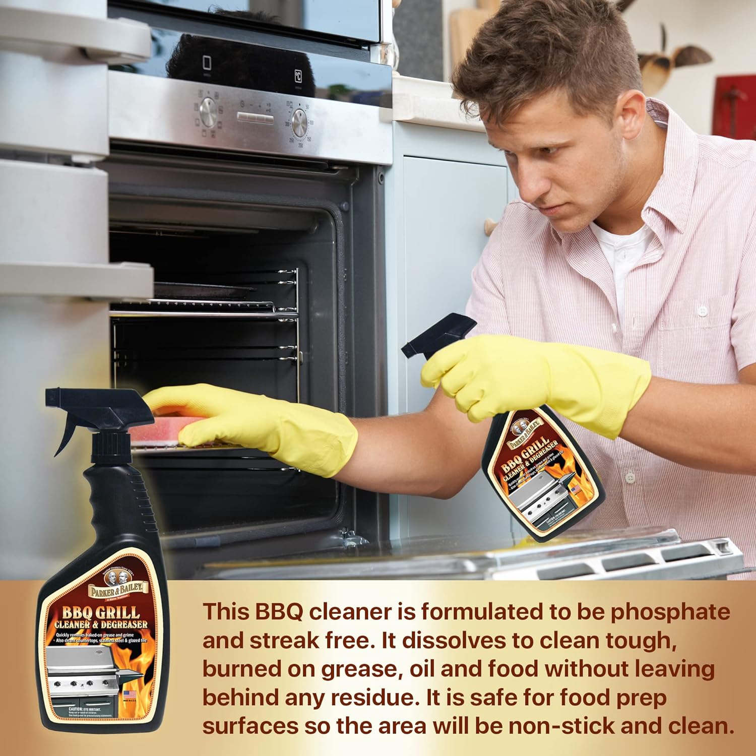 Parker & Bailey Grill Cleaner and Degreaser - BBQ Grill Cleaner Degreaser Cleaner Heavy Duty Countertop Cleaner Stainless Steel Cleaner Glazed Tile Cleaner Cleaning Supplies for Grease and Grime