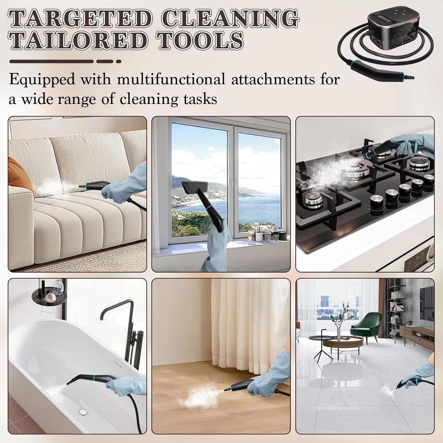 Steam Cleaner,15s Heat-Up 42.27oz Tank,2500w Handheld Steam Cleaner for Home with 15 pcs Accessories,Portable Steamer for Cleaning,kitchens,Grease,bathrooms,Grout,Tile,Bed Bugs,Floor,Couch and Car