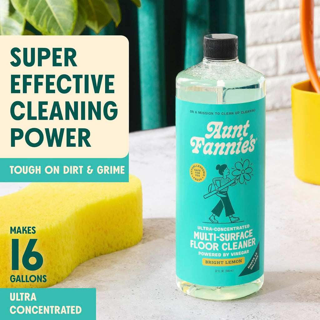Aunt Fannie's Ultra Concentrated Floor Cleaner Vinegar Wash, Multi-Surface Solution For Mopping, Makes 16 Gallons, Bright Lemon Scent, 32 oz. (Pack of 6)