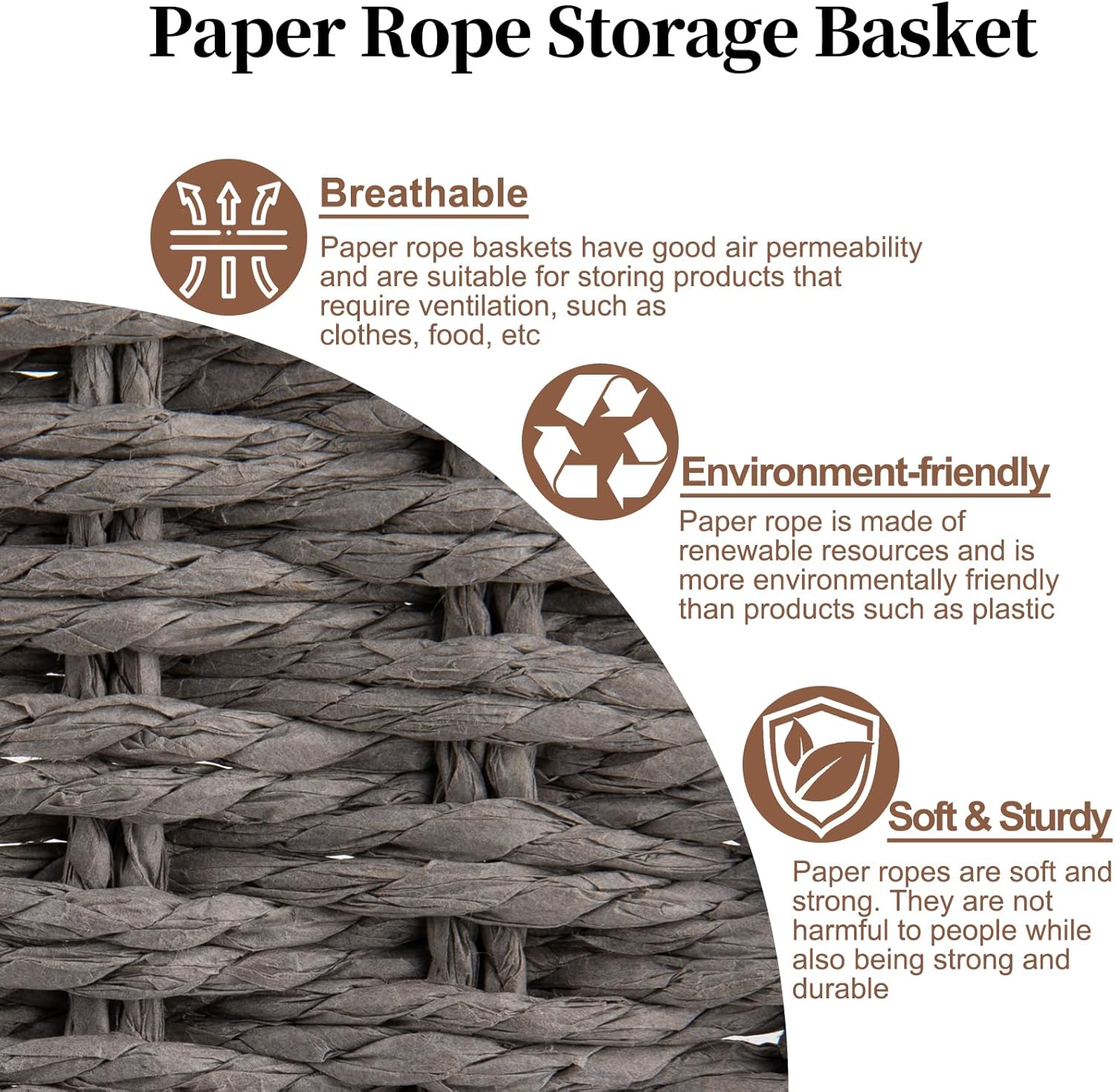 OIAHOMY Toilet Paper Baskets Handmade Paper Rope Decorative Wicker Storage Tank Shelf Cabinet Organizer for Bathroom Home, Set of 2, Grey