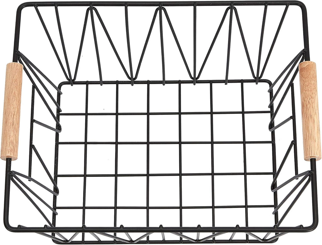 Amazon Basics Rectangular Wire Storage Baskets, Set of 3, Standard, Black
