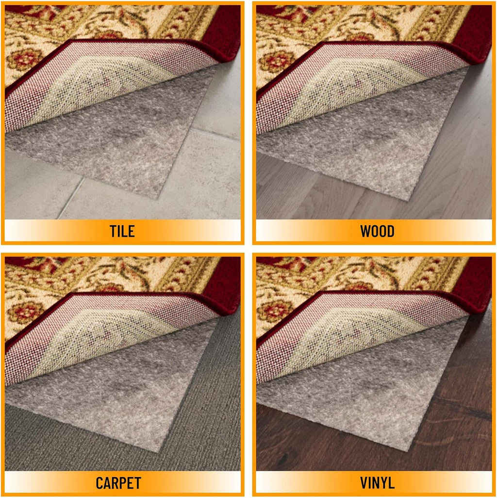 Ottomanson 8' x 11' Non-Slip Rug Pad Gripper 1/4 Inch Thick Dual Surface Felt + Rubber Gripper - Safe for All Floors, Brown