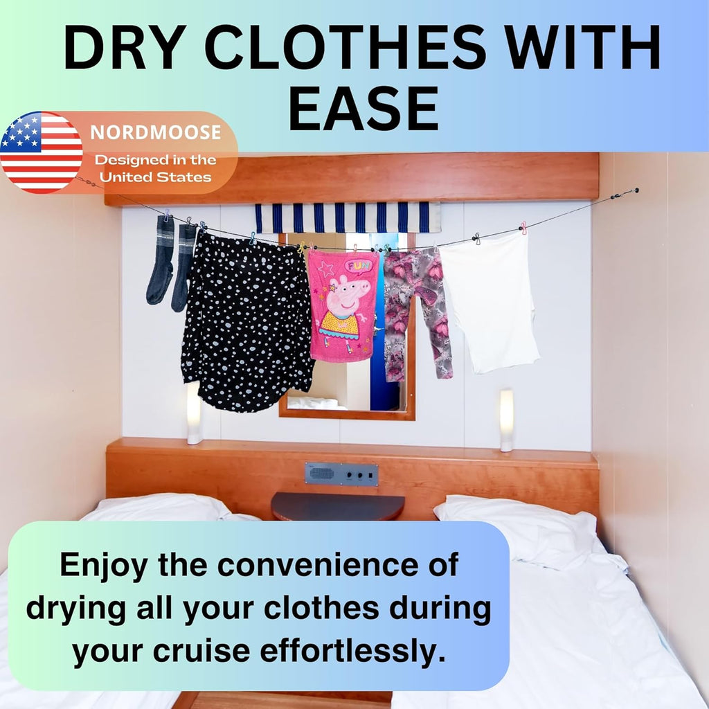 Magnetic Clothesline for Cruise Ship Cabin Approved - Strong Rubber Coated Non-Scratch Magnets, Travel Clothesline for Cruise Ship Essentials 2025 Updated Stronger Magnets