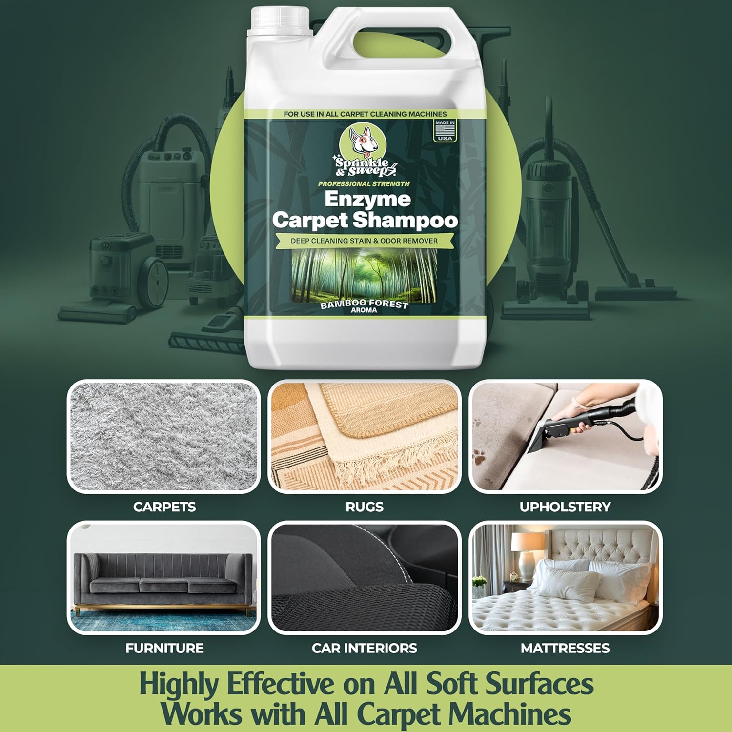 Enzyme Carpet Cleaner - Enzyme Carpet Shampoo (64oz) - Carpet Cleaner Solution to Eliminate Tough Stains & Neutralize Odors - Removes Dog, Cat, All Pets Urine- Use with All Machines